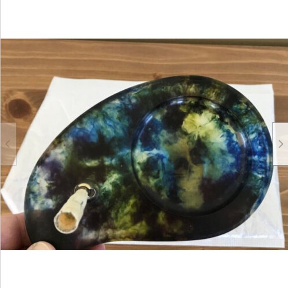 Vtg Translucent Blue & Green Hand Made Resin Pen Holder Desk Tray - Picture 1 of 8